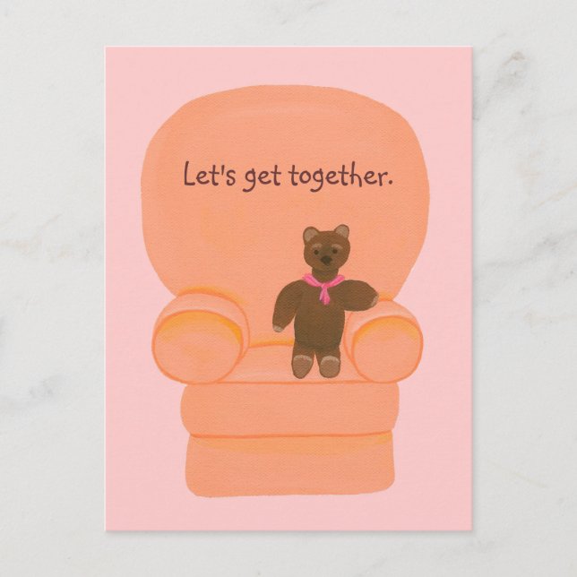 Teddy Bear in chair, Lets get together invitations (Front)