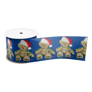 Teddy Bear In Christmas Lights Satin Ribbon