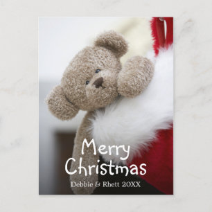 Teddy bear in Christmas stocking Holiday Postcard