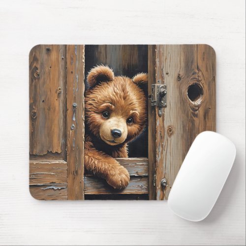 Teddy Bear In Doorway Mouse Pad
