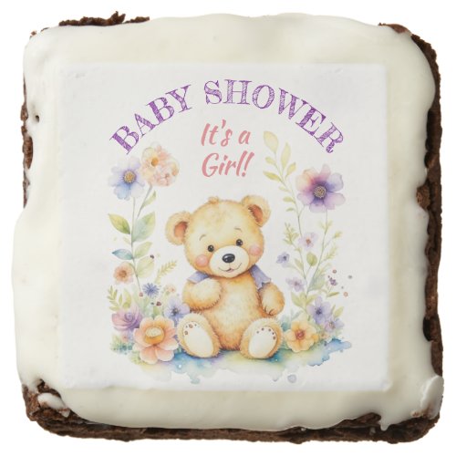 Teddy Bear in Flowers Girls Baby Shower Brownie