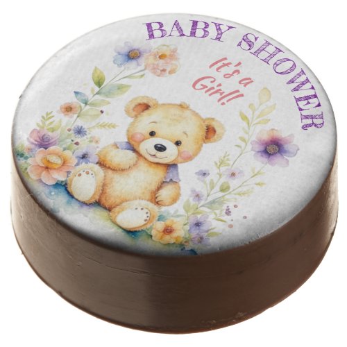 Teddy Bear in Flowers Girls Baby Shower Chocolate Covered Oreo