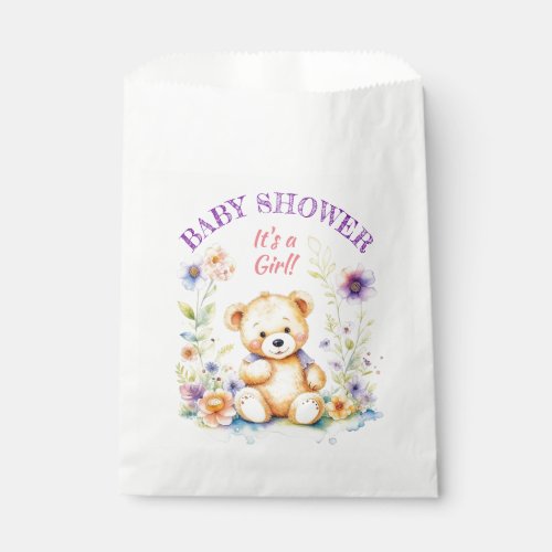 Teddy Bear in Flowers Girls Baby Shower Favor Bag