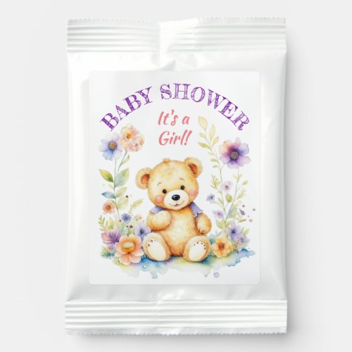 Teddy Bear in Flowers Girls Baby Shower Hot Chocolate Drink Mix