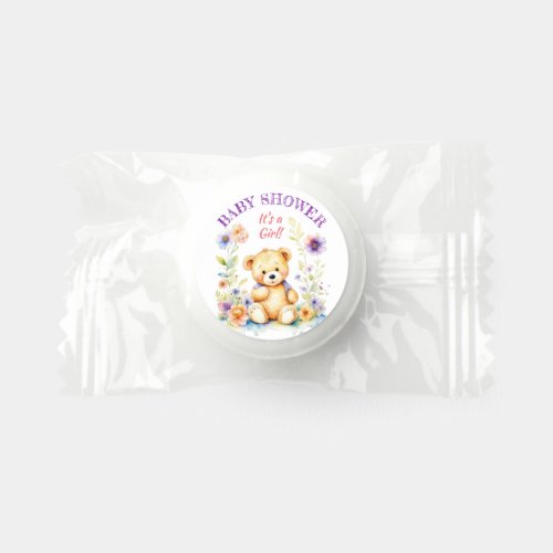 Teddy Bear in Flowers Girls Baby Shower Life Saver Mints