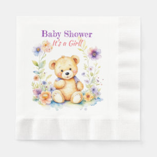 Teddy Bear in Flowers Girl's Baby Shower Napkins