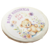 Teddy Bear in Flowers Girl's Baby Shower Sugar Cookie (Angled)