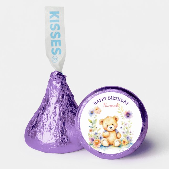 Teddy Bear in Flowers Girl's Birthday Party Hershey®'s Kisses® (Front)