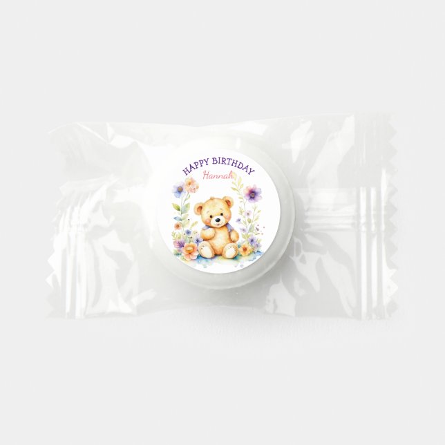 Teddy Bear in Flowers Girl's Birthday Party Life Saver® Mints (Front)