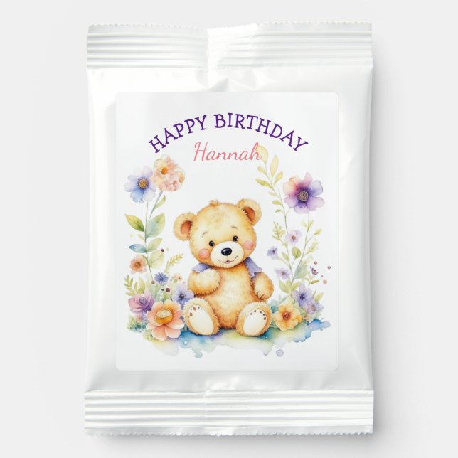 Teddy Bear in Flowers Girl's Birthday Party Margarita Drink Mix (Front)