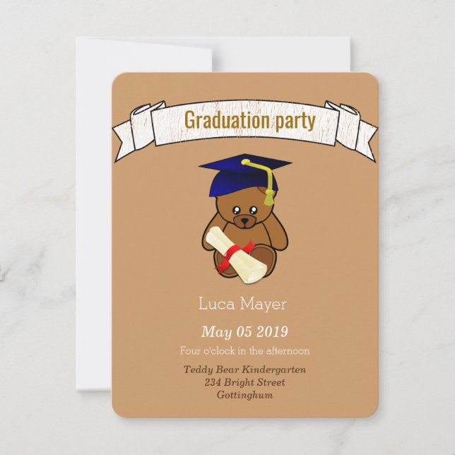 teddy bear in graduation cap invitation (Front)