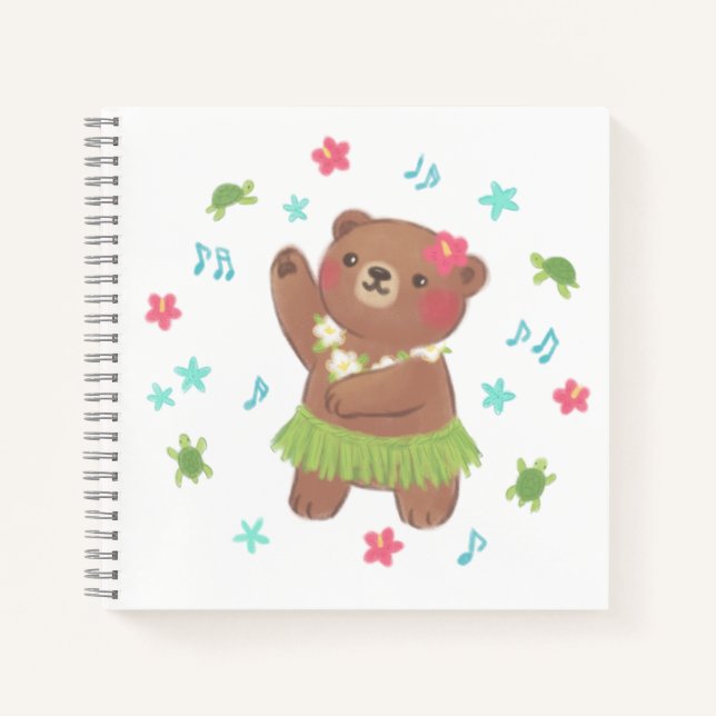 Teddy Bear in Hawaii Illustration Notebook (Front)