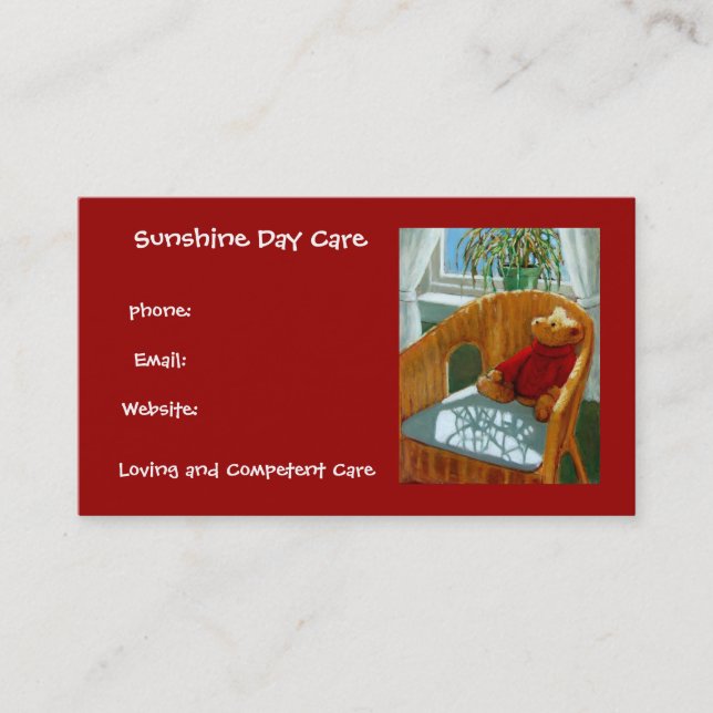Teddy Bear in Pastel: Day Care Business: Red Business Card (Front)