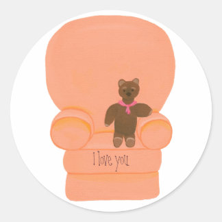 Teddy Bear in Peach Chair, I love you, stickers