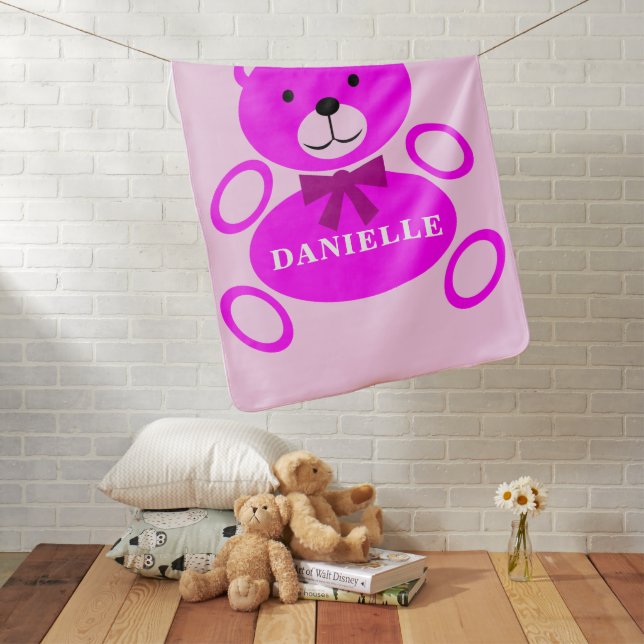 Teddy Bear In Pink Design Baby Blanket (In Situ)