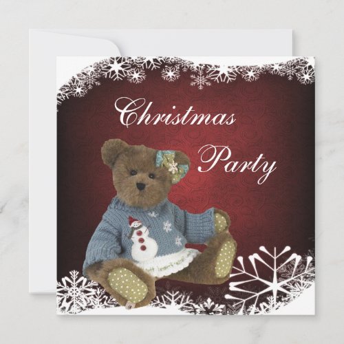 Teddy Bear in Snowman Sweater Christmas Party Invitation