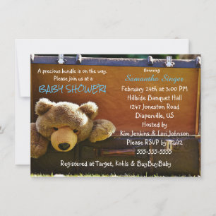 Teddy Bear in Suitcase Baby Boy Shower Invitation