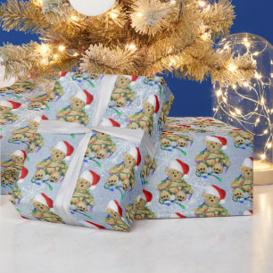 Teddy Bear In Tangled Christmas Lights Wrapping Paper
