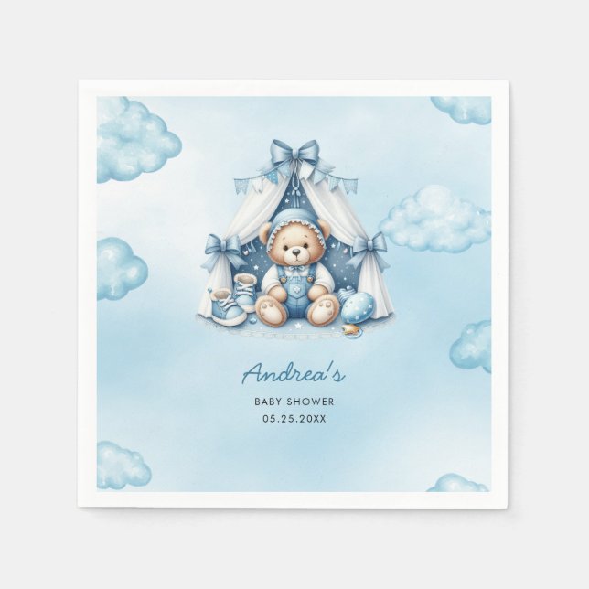 Teddy Bear In Tent Baby Shower Napkins (Front)