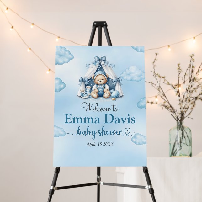Teddy Bear In Tent Baby Shower Welcome Sign (In Situ (Stand))