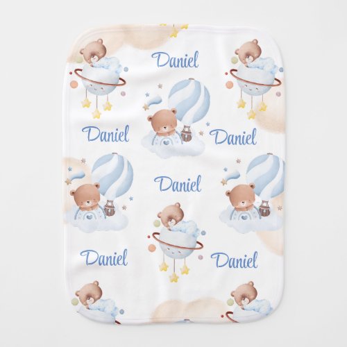 Teddy Bear in the Clouds Personalized Burp Cloth