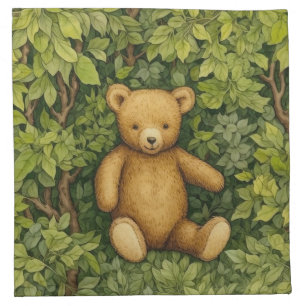 Teddy bear in the forest art nouveau style cloth napkin