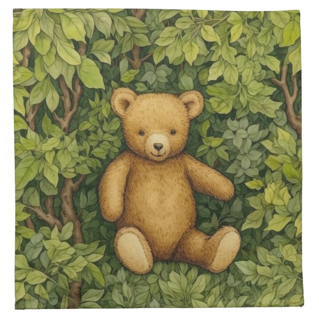 Teddy bear in the forest art nouveau style cloth napkin (Front)