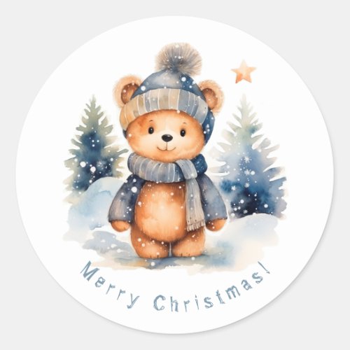 Teddy bear in the forest personalized classic round sticker