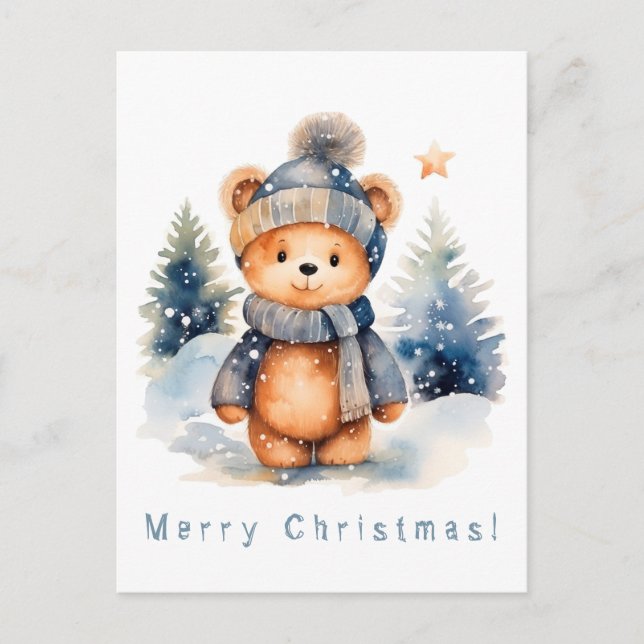 Teddy bear in the forest, personalized postcard (Front)