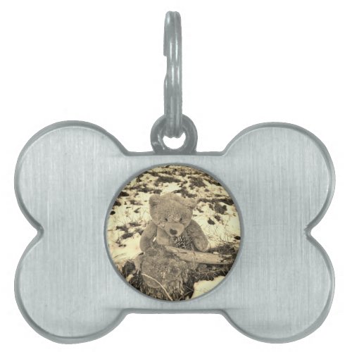 Teddy Bear in the HollySepia tone Pet Name Tag