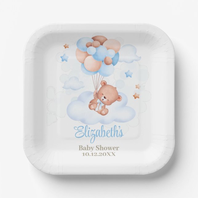 Teddy Bear in the Sky Baby Shower Paper Plates (Front)
