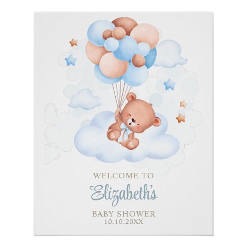Teddy Bear in the Sky Baby Shower  Poster