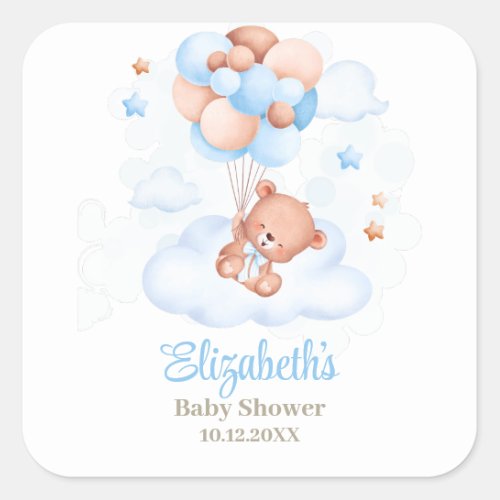 Teddy Bear in the Sky Baby Shower  Square Sticker