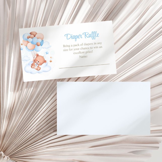 Teddy Bear in the Sky Diaper Raffle Enclosure Card (Teddy Bear in the Sky Diaper Raffle Enclosure Card on a white dry palm leaf.)