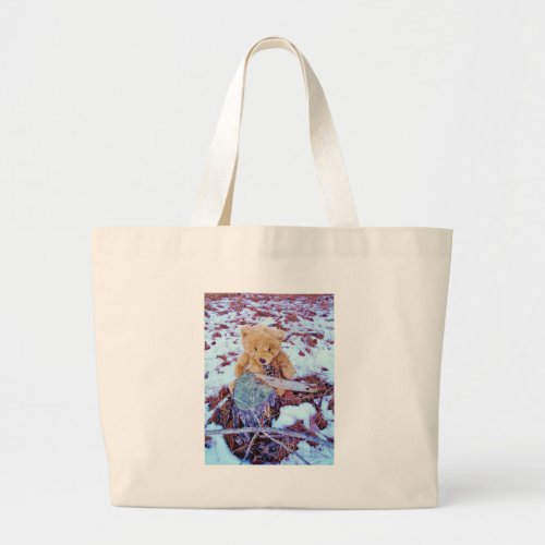 Teddy Bear in the Snow denim blue tint Large Tote Bag