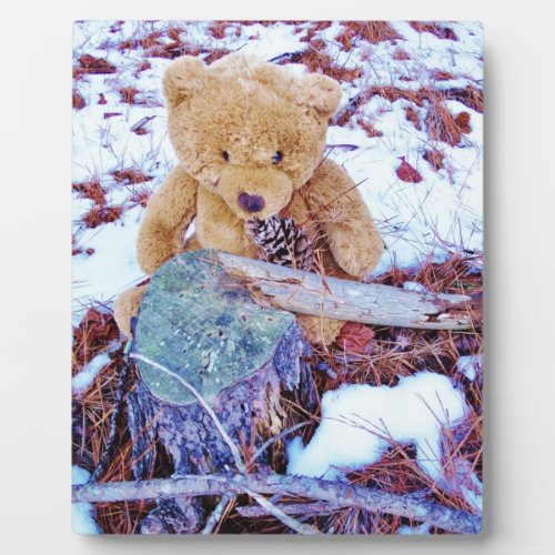 Teddy Bear in the Snow denim blue tint Plaque