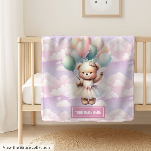 Teddy bear in tutu dress and balloons baby shower baby blanket (Teddy bear in tutu dress and balloons baby shower baby blanket)