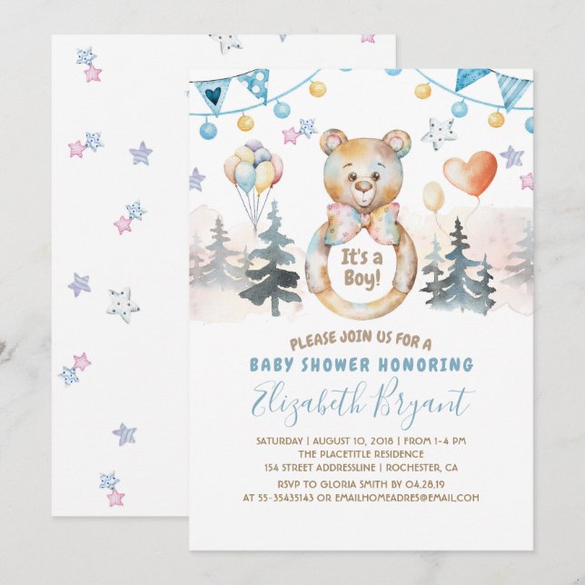 Teddy Bear - It's a Boy Baby Shower Invitation (Front/Back)