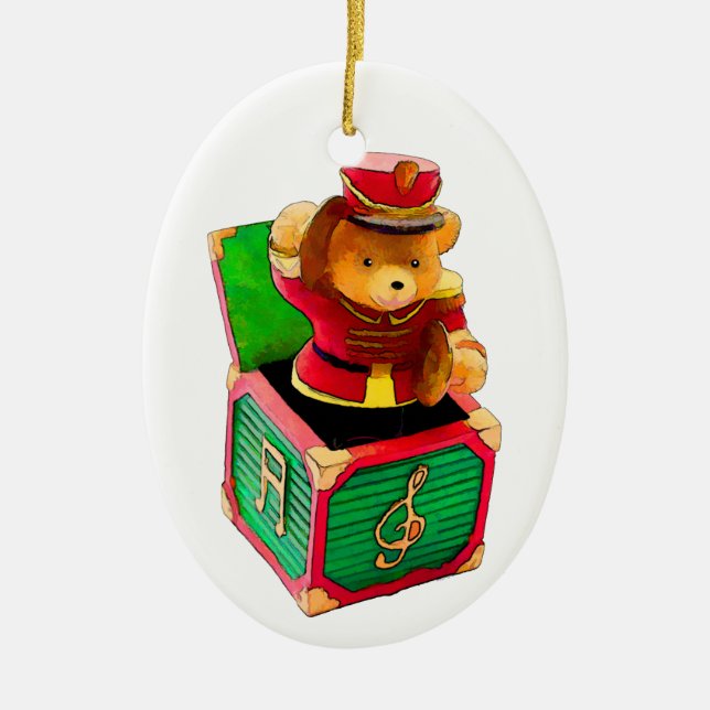 Teddy Bear JAck in the Box Ceramic Ornament (Front)