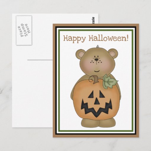 Teddy Bear Jack O'Lantern Postcard Zazzle