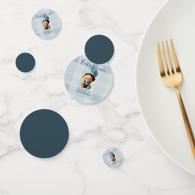 Teddy Bear Jean Baby Shower Blue Confetti (Group)