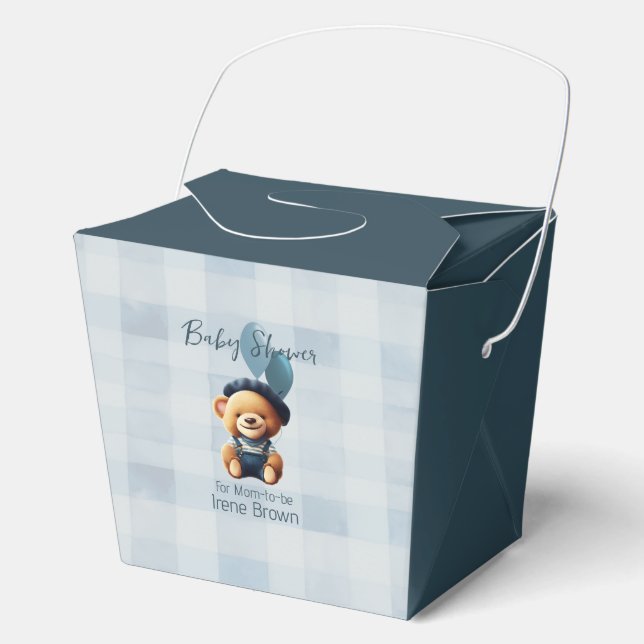 Teddy Bear Jean Baby Shower Blue Favor Boxes (Front)