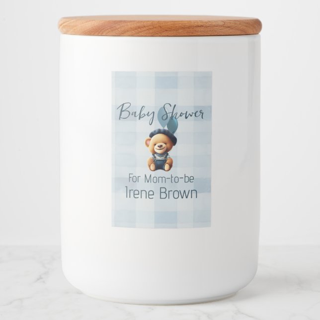 Teddy Bear Jean Baby Shower Blue Food Label (Front)