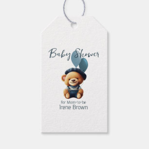 Teddy Bear Jean Baby Shower Blue Gift Tags