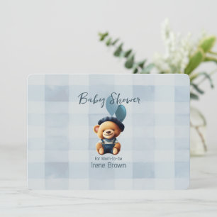 Teddy Bear Jean Baby Shower Blue Invitation