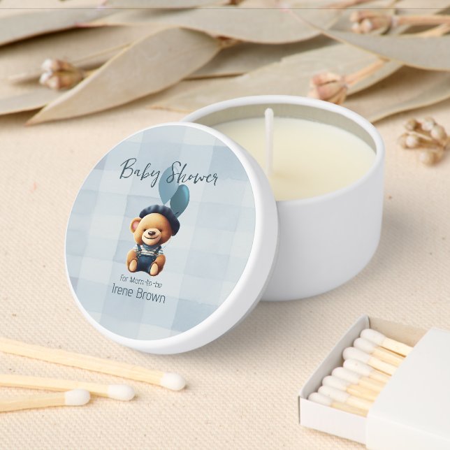 Teddy Bear Jean Baby Shower Blue Mini Candle Favors (Insitu)