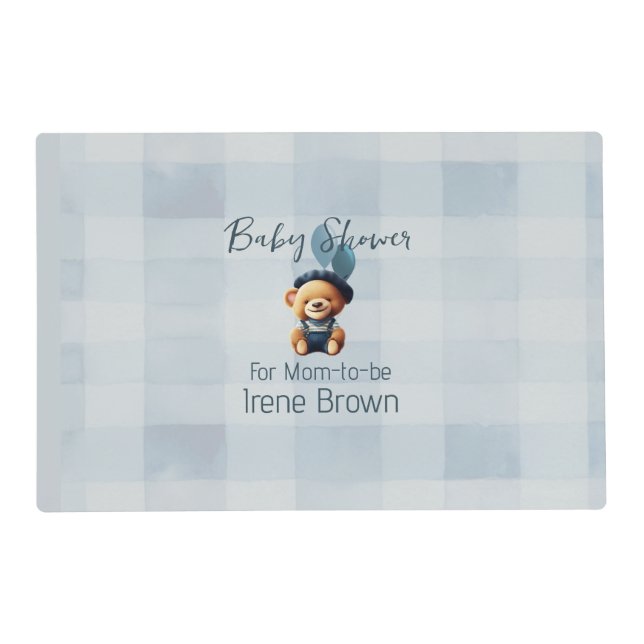 Teddy Bear Jean Baby Shower Blue Placemat (Front)