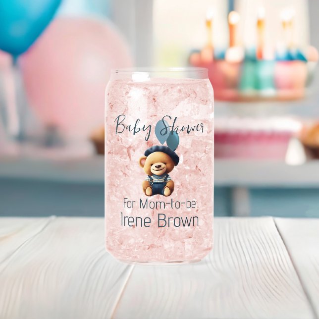 Teddy Bear Jean Baby Shower Can Glass (Insitu (Baby Shower))