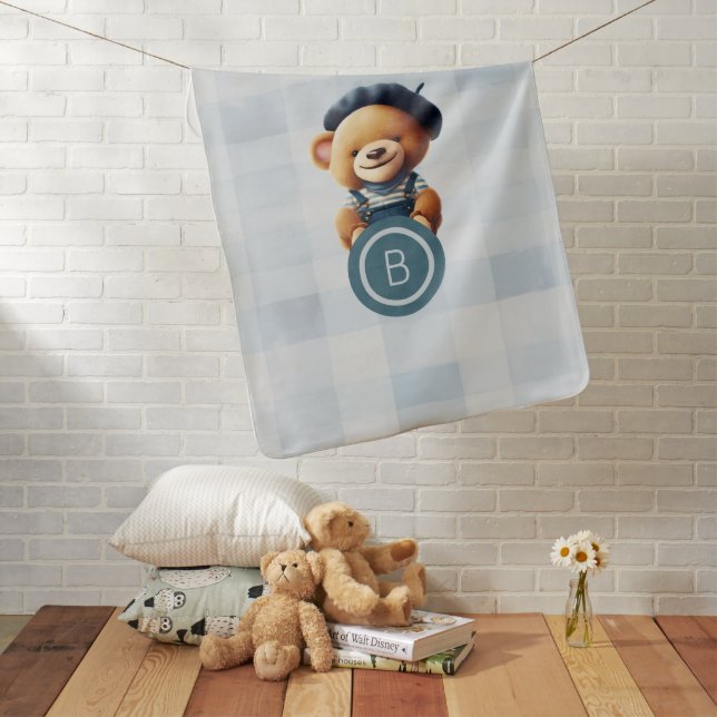 Teddy Bear Jean Monogram Baby Blanket (In Situ)