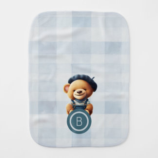 Teddy Bear Jean Monogram Baby Burp Cloth